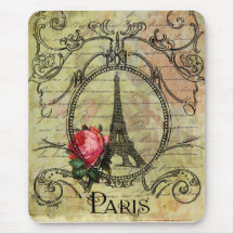 Tour Eiffel et rose rouge Steampunk de Paris Tapis De Souris