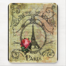 Tour Eiffel et rose rouge Steampunk de Paris Tapis De Souris