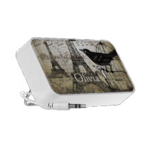 Tour Eiffel noir vintage musical d'oiseau Haut-parleur iPhone