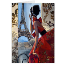 Tour Eiffel, robe rouge, nous a laissés vont Carte De Vœux