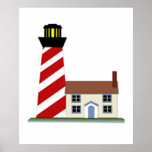 Tour rayée rouge et blanche de phare posters