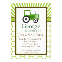 Tracteur vert - invitation de fête d'anniversaire 