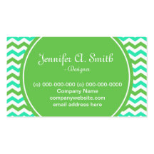 trendy, cool green and aqua blue chevron business card templates