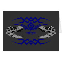 Tribal T-Rex Skulls blue Greeting Cards