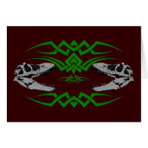 Tribal T-Rex Skulls green Greeting Card