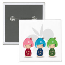 Triplets wButterfly BKGD de Kokeshi Pin's Avec Agrafe