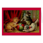 Trois chats tigrés et boules carte de vœux