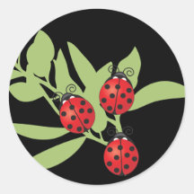 Trois coccinelles chanceuses adhésifs ronds