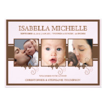 Trois faire-part de naissance élégant de bébé de p