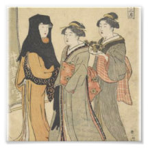 Trois femmes asiatiques une avec un plante de bons art photographique
