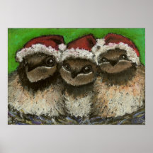 Trois hirondelles chantant des chants de Noël Posters