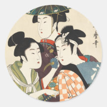 Trois jeunes hommes ou femmes, Utamaro Adhésif