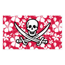 Tropical Fuschia Hibiscus Jolly Roger Business Card Template