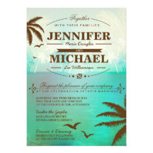 Tropical Teal Scenic Beach Wedding Invitations