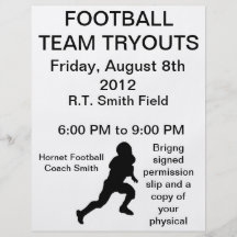 Tryouts d'équipe de football prospectus personnalisés