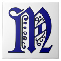 Tuile bleue de monogramme de la lettre M de Colche Carreaux En Céramique