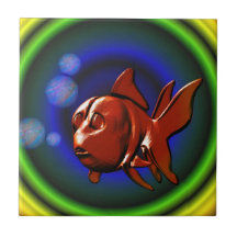 Tuile mignonne d'art abstrait de poisson rouge carreau en céramique