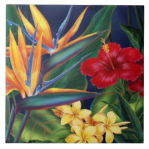 Tuiles florales hawaïennes et trépieds de paradis  carreaux