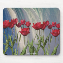 Tulipes rouges et art de fleur de chutes du Niagar Tapis De Souris