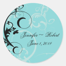 Turquoise avec l'embellissement noir de Flourish d Autocollants Ronds