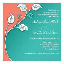 Turquoise, corail, et faire-part de mariage blanc