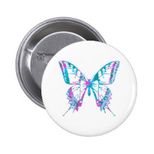 Turquoise et bouton rose de papillon badge avec épingle