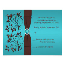 Turquoise IMPRIMÉE de RUBAN, carte- de réponse de  Invitations Personnalisées