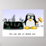 Tux heurtent le Horloge-Anti temps heure d'été Posters