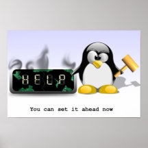 Tux heurtent le Horloge-Anti temps heure d'été Posters