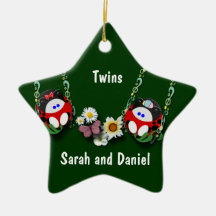 Twin ladybug babies on swings christmas tree ornament
