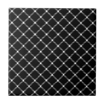 Two Bands Small Diamond - White on Black Ceramic Tile