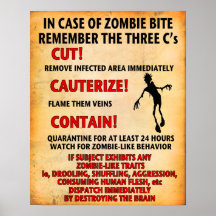 Type fâché d'affiche "EN CAS de ZOMBI de MORSURE"