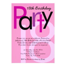Type rose 18ème invitation de fête d'anniversaire