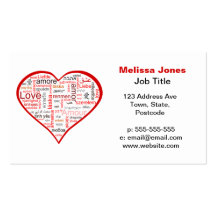 Typographie rouge de coeur d'amour modèle de carte de visite