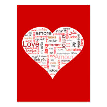 Typographie rouge de coeur d'amour cartes postales