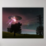 UFO au-dessus d'affiche des lignes à  haute tensio