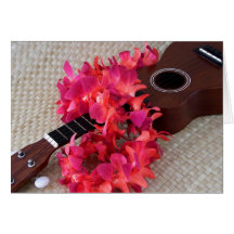 Ukulélé et fleur rouge Lei Carte De Vœux