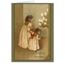 Un Joyeux Noël avec deux filles victoriennes Carte De Vœux