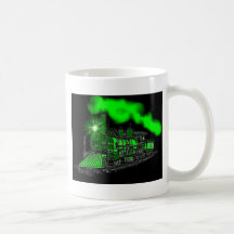 Un moteur vert au néon très lumineux de train tasse à café