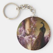 Un paon et colombes dans une copie de jardin porte-clefs