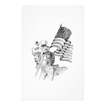Uncle Sam Carrying Flag and Patriotic Child Stationery