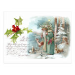 Une lettre de Père Noël portant un manteau vert Carte Postale