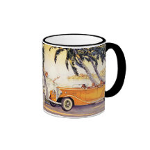 Vacances de famille vintages dans une voiture conv mugs à café