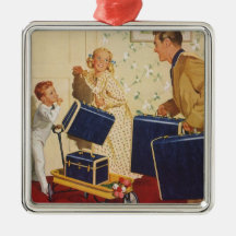 Vacances de famille vintages, valises d'enfants de décoration de noël
