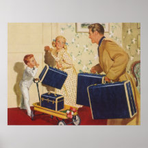 Vacances de famille vintages, valises d'enfants de affiche
