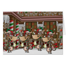 Vache à Noël caroling Carte De Vœux