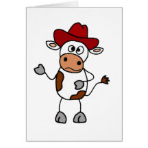 Vache drôle utilisant le chapeau de cowboy rouge carte