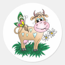 Vache et papillon mignons adhésif