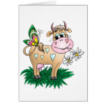 Vache et papillon mignons carte de vœux