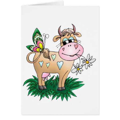 Vache et papillon mignons carte de vœux